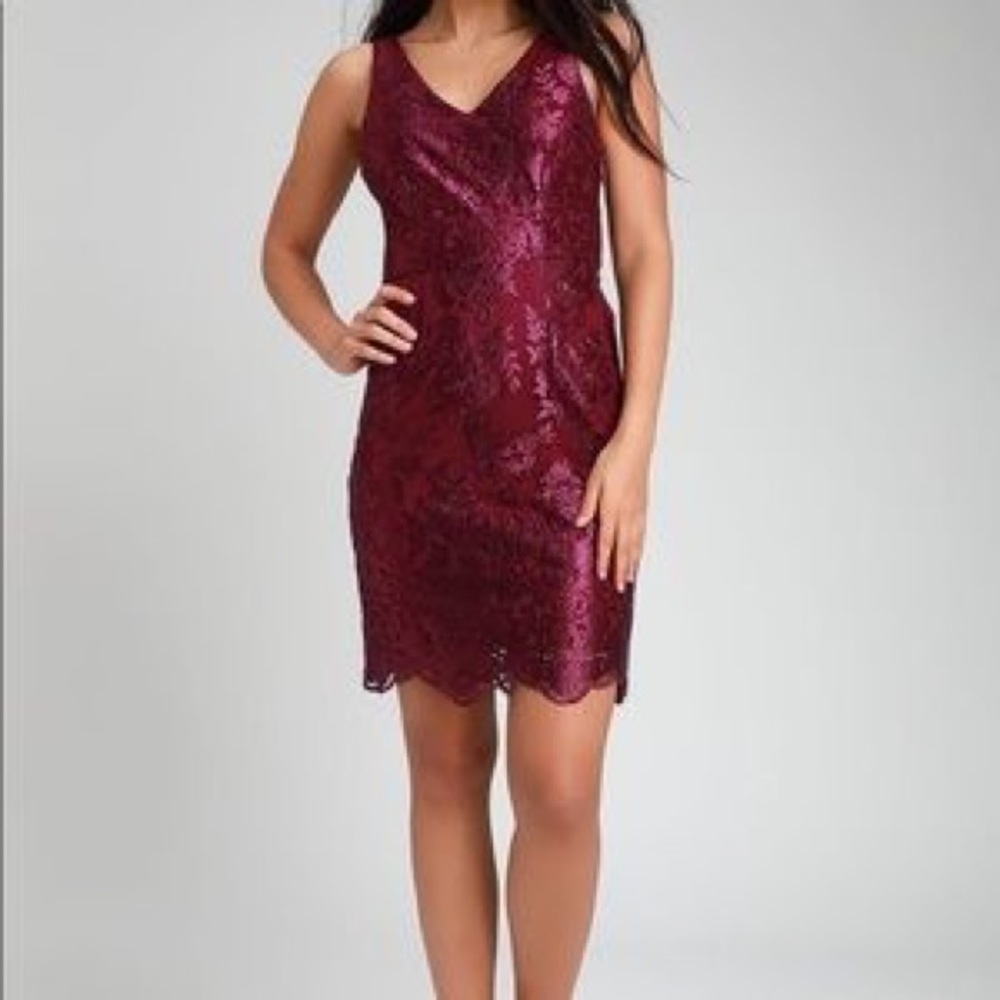 Embroidered Berry Lace Cocktail Dress